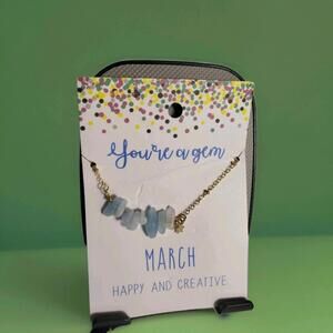 Handmade March Blue Amazonite Stone Necklace Gold Accent "Happy And Creative"